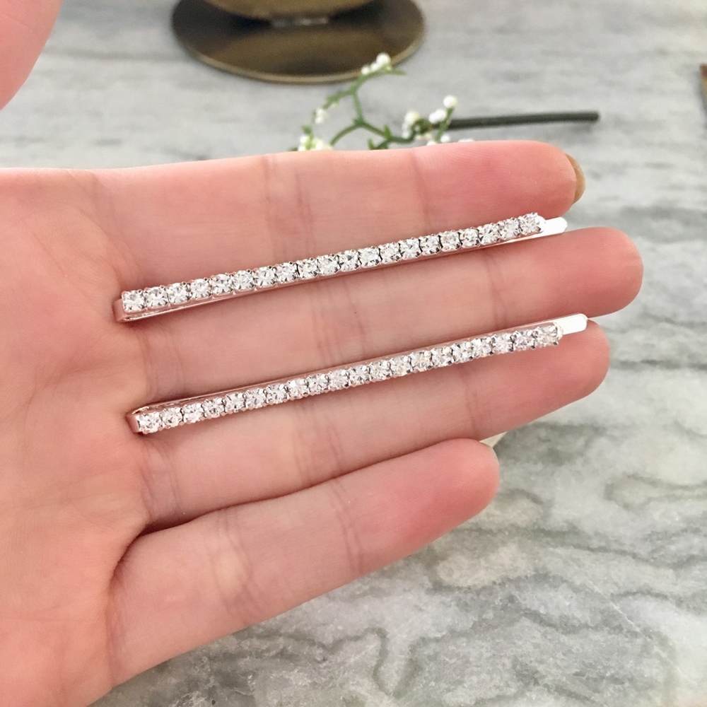 Rhinestone Studded Glam Style Hair Pin 2 Clip Set - Picture 4 of 8